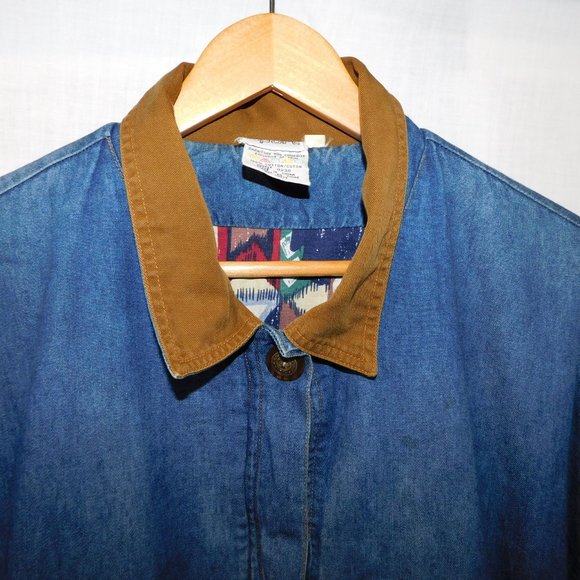 VTG 90s ELLE SPORT Womens 12 Denim Chambray Light Work chore Casual Jacket - Picture 5 of 14
